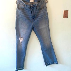 Madewell skinny flair distressed blue jeans. Size 33. High waisted.